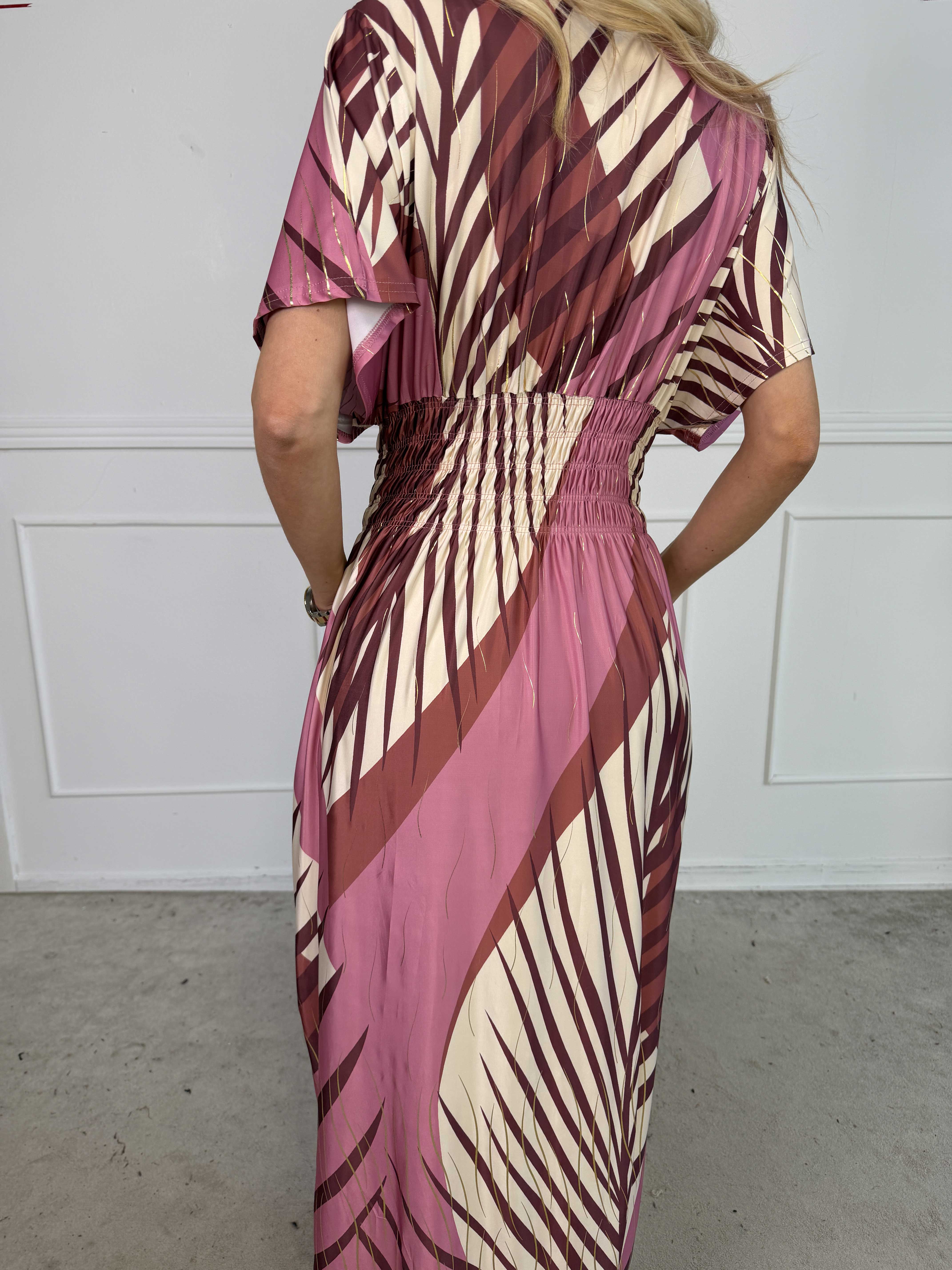 Pams Figure - Lang elastisk mønstret kjole med lommer